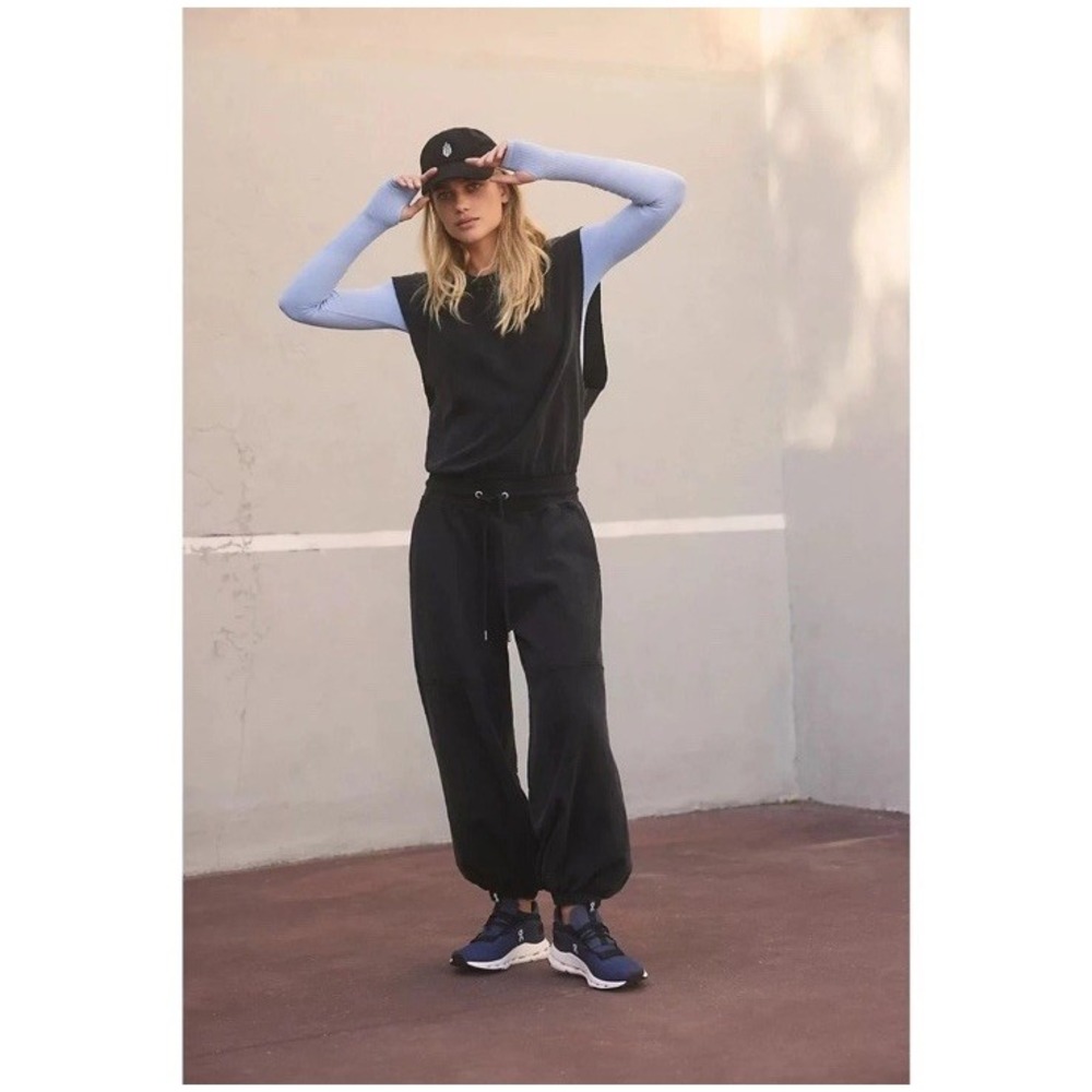 Free People Movement Throw And Go Jumpsuit Size M Black Cotton Barrel Leg
